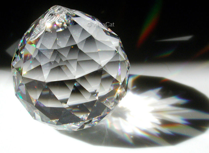 This is the standard disco-ball shaped crystal used in feng shui. The facets are triangular. Photo courtesy Laura Hoffman, XinaCat.com.