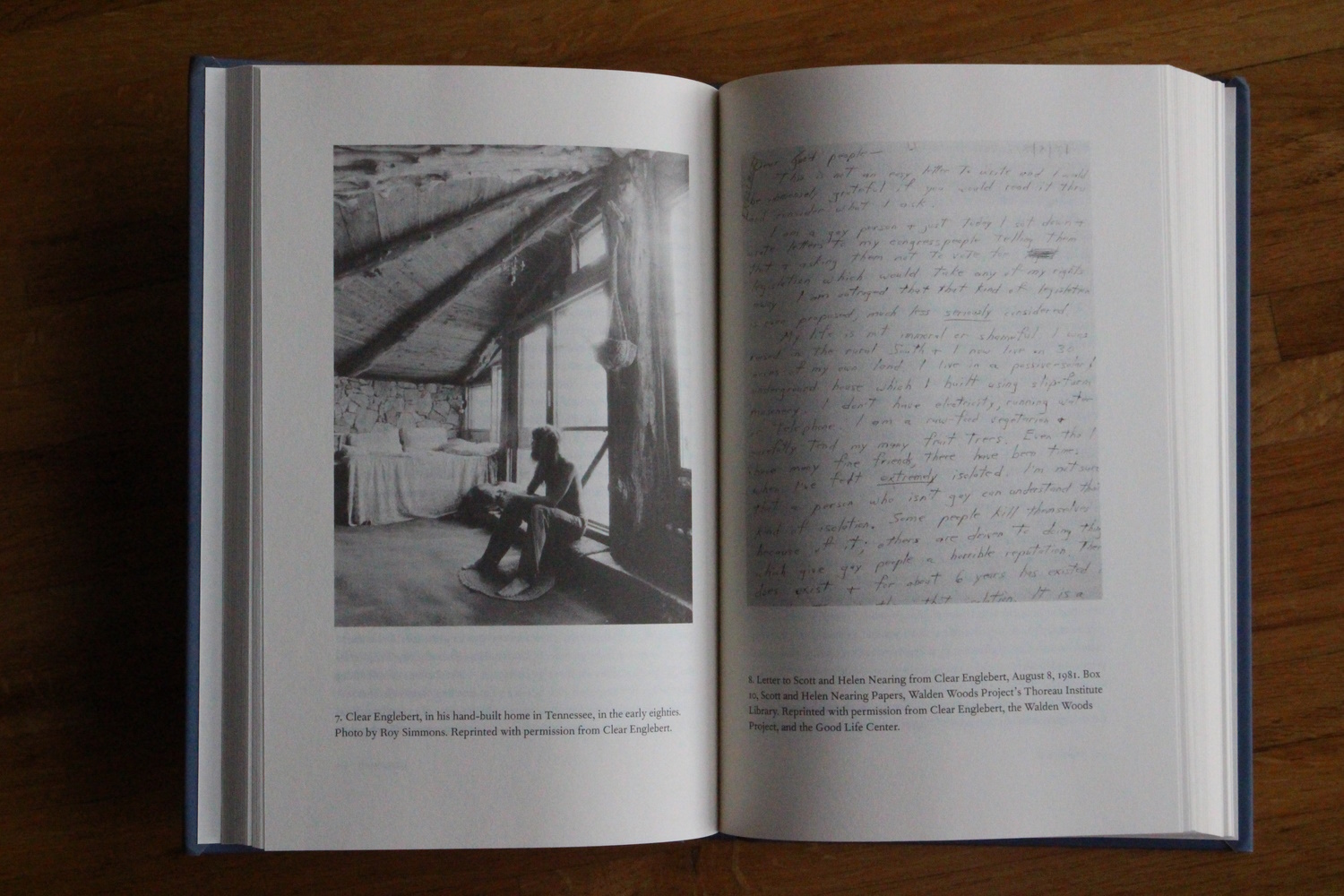 Interior spread from "Who Gets to Go Back-to-the-Land" by Valerie Padilla Caroll, featuring photo of Clear Englebert and a handwritten letter by Englebert